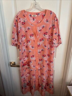 Windsor Peach Floral Button-Front Nightgown Robe